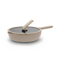 【WOKY 沃廚】《話題新品》WOKY 哈哈鍋2.0 - 鈦塗層不沾鍋 - 28cm深煎鍋 贈專屬清潔刷#煙波藍(藍色)-煙波藍(藍色)