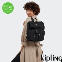 Kipling (網路獨家款)經典百搭黑翻蓋雙肩後背包-ANTO S