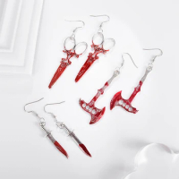Gothic Bloody Horror Scissors Axe Pendant Earrings Men's Women's Halloween Hip-Hop Domineering Jewelry
