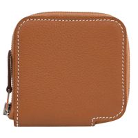 【Hermes 愛馬仕】Silk Evercolor 經典內襯絲巾小牛皮信拉鍊零錢包(棕/深藍)