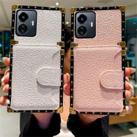 Bling Glitter Card Slots Square Leather Case For VIVO Y78 Y02S S16E V27E S16 V27 X90 X80 V25 S12Pro Y77 Y55 Y75 Y35 V25 Cover