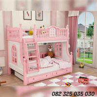 Ranjang Tingkat Anak Warna Pink || Kasur Susu Anak Perempuan 2 Tingkat