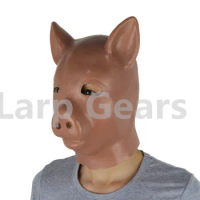 Brown Latex Rubber Black Gum Fetish Pig Hood Mask Full Head Animal Hood Fetish Latex Piggy Costumes