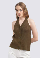 et cetera Halter Neck Sleeveless Knit Top OLIVE