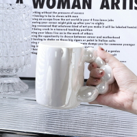 高顏值炫彩旋轉球手柄設計師咖啡糖葫蘆陶瓷珍珠馬克杯咖啡杯水杯