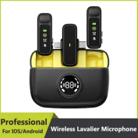 Wireless Lavalier Microphone System Bluetooth Audio Video Voice Recording Mic for Iphone Android Live Streaming Interview Camera