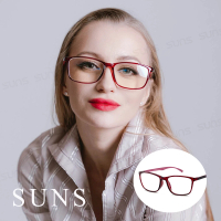 SUNS 台灣製 大框楓葉紅 濾藍光老花眼鏡 高硬度耐磨鏡片 配戴不暈眩