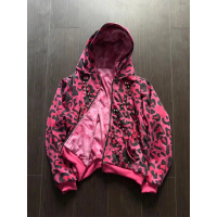 2025 Double-Sided Pink Leopard Print Hooded Sweatshirt with Rivet Decoration, Trendy Brand Jacket, H