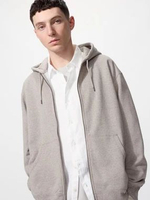 UNIQLO Jaket Sweat Hoodie pria Ritsleting Full Zip jacket BEIGE XL