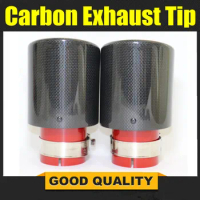 Car Glossy Carbon Fiber Muffler Tip Exhaust System Pipe Mufflers Nozzle Universal Stainless Red For Akrapovic