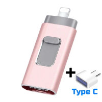 4 in 1 OTG USB Flash Drive 128GB 64GB 32GB USB 3.0 Pendrive For iPhone/IOS/Type-C/Android/PC/Mac Multi-function Pen Drive【Pink】