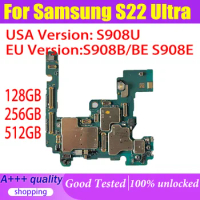512GB For Samsung Galaxy S22 Ultra S908B/BE S908E S908U Motherboard 128GB Unlocked Main Board With Full Chips Logic Board