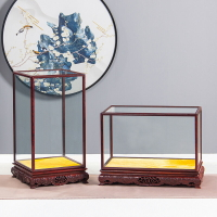 紅木玻璃罩木雕佛像古董文玩工藝品擺件展示盒透明防塵罩子可定制