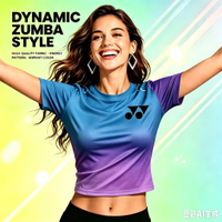 Womens Sports T-Shirts Tops Gradient Quick Dry Breathable Baju Zumba Fitness Loose Comfortable Gym O