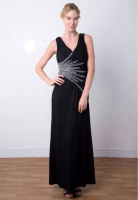 ANNE F 斜裁V領無袖釘珠晚禮服