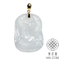 【漢石齋】天然翡翠A貨 菩提達摩18K金墜頭玉佩吊墜 冰種(20*27*6mm)