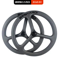 20 inch 451 Carbon Wheel Set Trispoke 20'' 3 Spoke Ceramic 6 bolts Disc Brake Beskardi Mini Bike For Dahon Java Sava Bike Friday