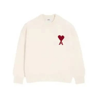 AMI Paris Red Ami De Coeur Inside Out Seams Crewneck Sweatshirt Off-White XS White