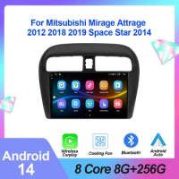 Android 14 Car Radio For Mitsubishi Mirage Attrage 2012 2018 2019 Space Star 2014 GPS Navigation Video Carplay Auto WIFI QLED