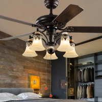 Vintage ceiling fan with light Living room Kitchen Dining room roof fan with remote controller 42 Inch industrial ceiling fan