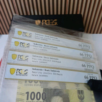uang kuno grading PCGS Rp 1000 cut mutia score 66 noser urut untuk 4 item sekaligus