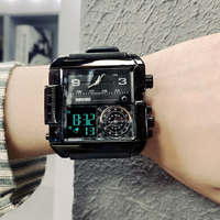 潮流男錶 北歐運動大錶盤手錶 男多功能方形電子錶潮流休閒防水精鋼男錶 降價兩天