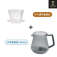TIMEMORE 泰摩 冰瞳B75咖啡濾杯玻璃分享壺套裝組-白色+玻璃分享壺黛黑600ml