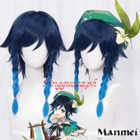 Genshin Impact Venti Cosplay Wigs Game Blue Gradient Synthetic Wigs - Venti  Wig Pasti Murahnya
