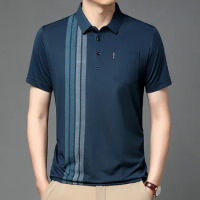 Men's Business Polo Shirt Summer Short sleeved Top Summer Casual Men's T-shirt Stripe 2024 Trend Plus Size 4xl 5xl