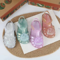 2024 New Children's Shell Sandals Baby Kids Shining Pearl Jelly Shoes Fashion Boys Girls Soft Sole Beach Shoes Toddlers Shoes