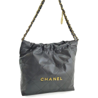 【CHANEL 香奈兒】22 稀有石墨灰色牛皮金鍊金幣肩背托特包(展示品)