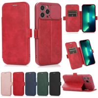 100pcs/Lot Slid Camera Lens Protection PU Leather Phone Case For iPhone 13 12 Mini 11 Pro XS Max XR 7 8 SE Wallet Stand Cover