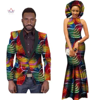 African Couple Lover Clothes Dresses for Women Riche Mens Blazer Coat Suits 2pcs Set Wedding Clothes Plus Size WYQ50