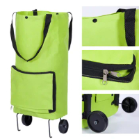 Foldable Oxford Cloth Trolley Bag Shopping Cart-Style Household Trolley Shopping Bag Folding Tug
