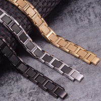 Black Steel Magnetic Bracelet Male Chain Link Stainless Steel Energy Bracelet Men Metal 12mm Germanium Benefits Bracelet for Men