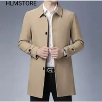 MND jaket jas jubah blezer pria polos/jaket pria panjang/kacing baris/long coat maronn M