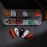 12 Gothic Punk Style Pumpkin Skull Devil Mask Nail Charms Can Be Used For DIY Halloween Nail Art Decoration