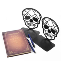 Hollow Skull Shape Desktop Nonskid Bookends Art Decorative Iron Desk Book End Metal Book Support for Shelves for Books