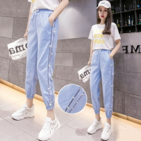 冰絲天絲牛仔褲女夏季薄款2022新款百搭哈倫褲寬松休閑九分束腳褲