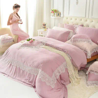 【La Belle】特大天絲蕾絲防蹣抗菌舖棉兩用被床包組-愛琴維納斯-粉色