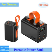 PD 100W 30000mAh 60000mAh Power Bank Station Outdoor Energy Portable Power Bank Solar Generator For 