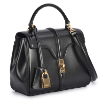 CELINE 賽琳 16 BAG 鎖頭小牛皮掀蓋式手提/斜背MINI兩用包-黑色