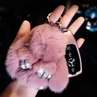 鑰匙扣 車鑰匙扣掛件毛絨可愛兔子女適用寶馬大眾奔馳奧迪汽車鑰匙鏈掛繩 曼慕衣櫃