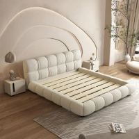 New 2024 Atunus Modern Minimalist Nordic Ottoman Beige Cloud Bed Master Bedroom Wedding Bed King Size Solid Wood Bed Frame