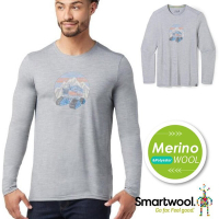 美國 SmartWool 男 美麗諾羊毛 控溫圓領長袖塗鴉T恤(鏟雪車).上衣_SW016682-545 淺灰