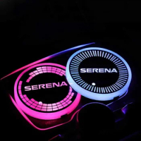 For Nissan Serena Logo 7 Color LED Car Cup Holder Light Luminous Coaster Water Cup Pad Interior Accessories