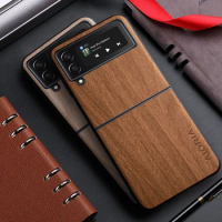 Case for Samsung Galaxy Z Flip 4 Flip4 zflip5 5G bamboo wood pattern Leather cover for samsung galaxy z flip4 flip 5 zflip4 case