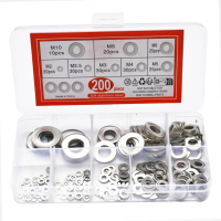 200 keping washer keluli karbon 2 mm dan 10 mm, washer rata logam bulat yang tebal untuk skru