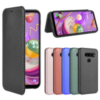 Carbon fibre Flip phone case for LG Q51 Q61 Q70 / G8S ThinQ / V60 ThinQ 5G thin back Cover with card stand magnet Coque fundas