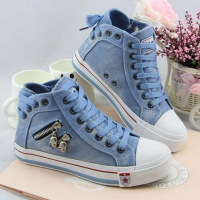 Denim Shoes, Women's Large Size, High Top Canvas Shoes, Vintage Zip Skate Shoes, New Casual Sneakers